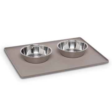 Messy Mutts Silicone Non-Slip Pet Bowl Mat with Raised Edge (16 x 12, Cool Grey)