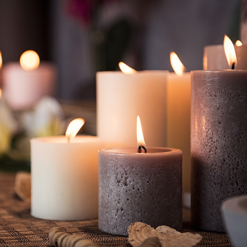 Lit candles.