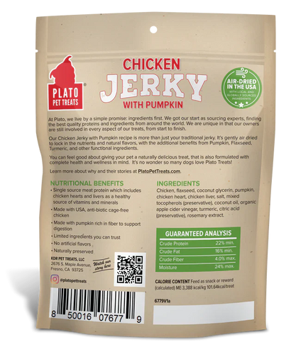 Plato Chicken Jerky with Pumpkin Dog Treats (7 oz)