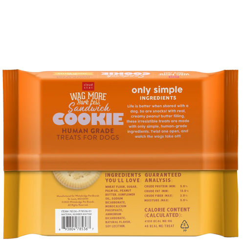 Cloud Star Wag More Bark Less Human Grade Peanut Butter Sandwich Cookie Dog Treats (11.8 oz)