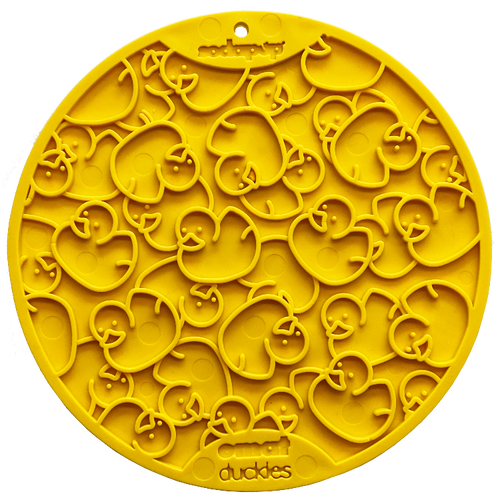 SodaPup Duckies Design eMat Enrichment Lick Mat With Suction Cups (8” diameter 0.375” thick)