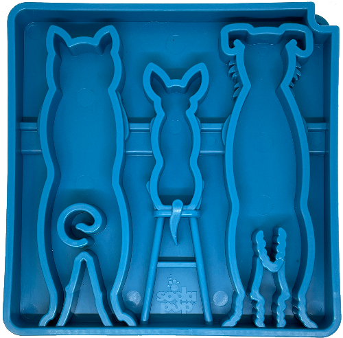 SodaPup Waiting Dogs Design eTray Enrichment Tray for Dogs (Blue - 8” wide X 8” tall 1” thick)