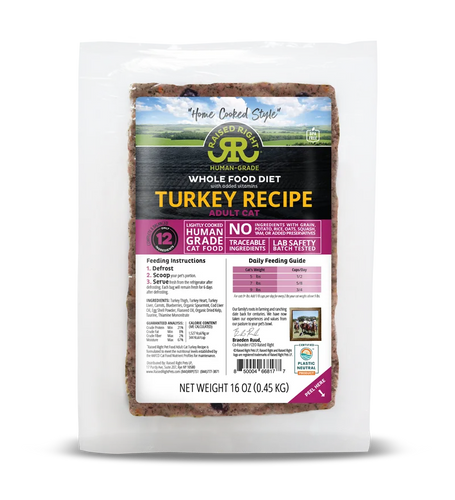 Raised Right Original Turkey Adult Cat Recipe (1 LB)