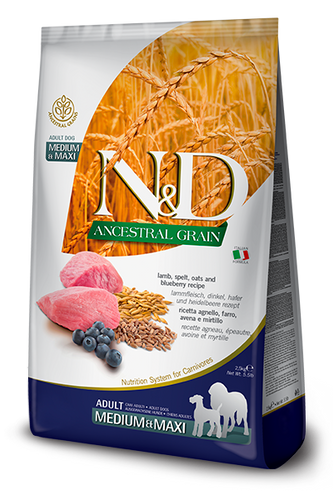 Farmina N&D Ancestral Grain Canine Lamb & Blueberry Adult Medium & Maxi Food