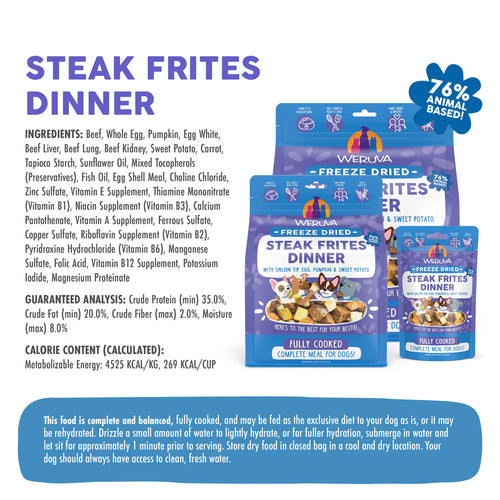 Weruva Dog Freeze Dried  Steak Frites Dinner Freeze Dried with Sirloin Tip, Egg, Pumpkin & Sweet Potato