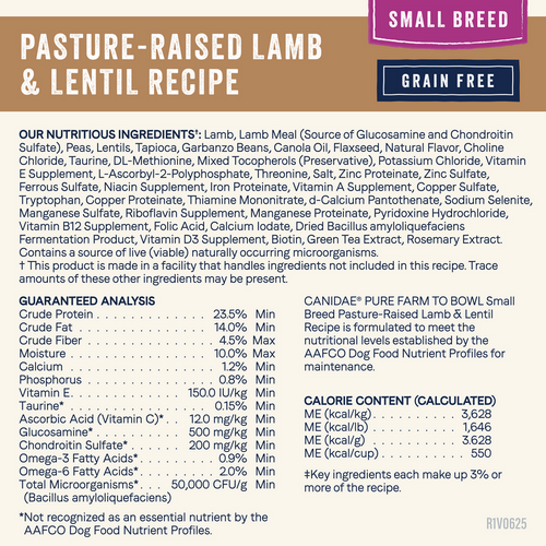 Canidae Pure Farm To Bowl Pasture-Raised Lamb & Lentil, Small Breed Recipe Dry Dog Food
