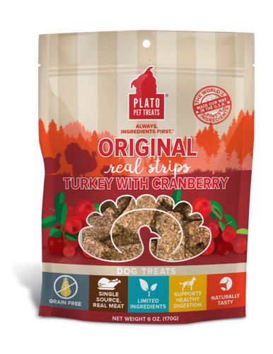 Plato Grain Free Real Strips Turkey With Cranberry Dog Treats