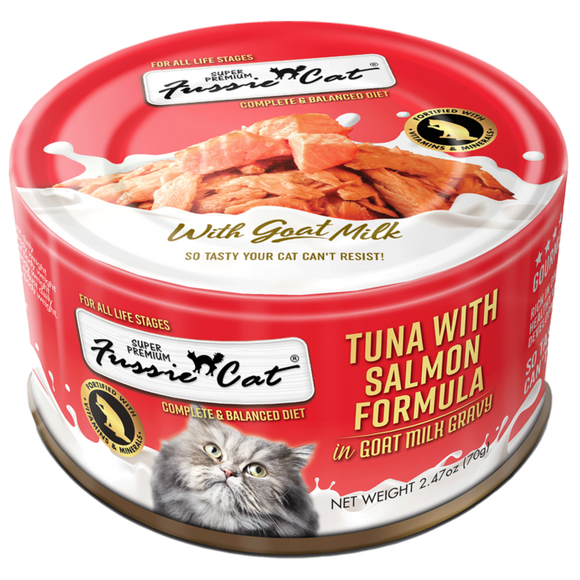 Fussie Cat Premium Tuna with Salmon Formula in Goat Milk Gravy Canned Cat Food