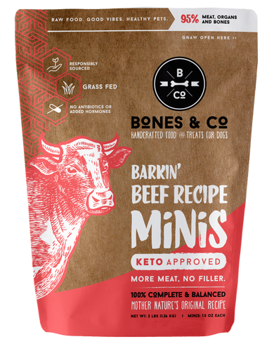 Bones & Co. Barkin' Beef Recipe Raw Frozen Mini Patties Dog Food