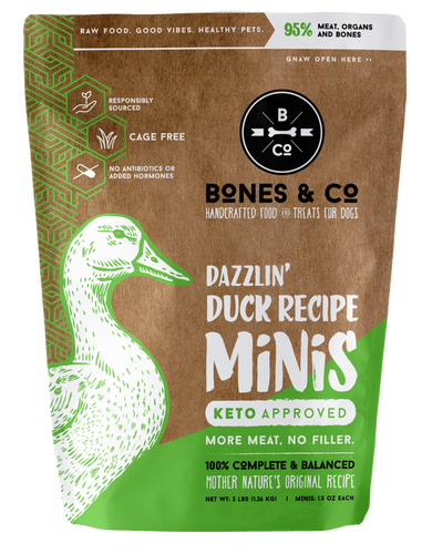 Bones & Co. Dazzlin' Duck Recipe Raw Frozen Mini Patties Dog Food