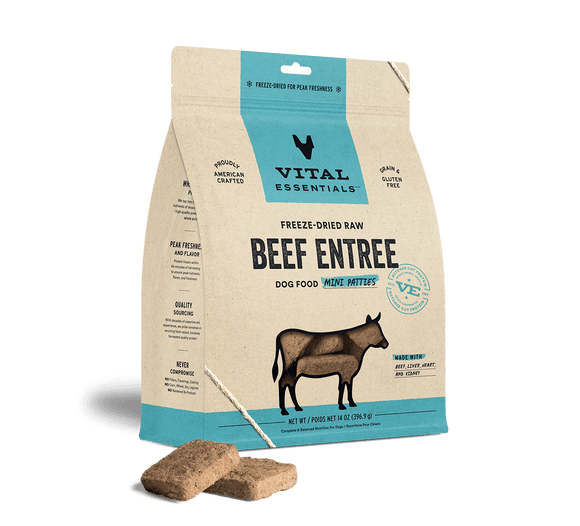 Vital Essentials Freeze-Dried Raw Beef Entrée Mini Patties Dog Food (14 Oz)