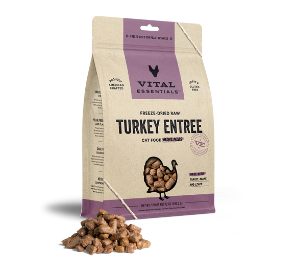 Vital Essentials Freeze-Dried Turkey Entrée Cat Food Mini Nibs (12 Oz)