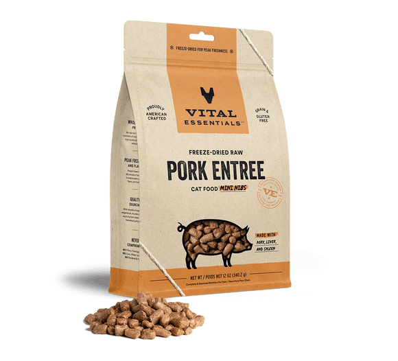 Vital Essentials Freeze-Dried Pork Entrée Cat Food Mini Nibs